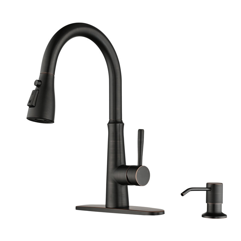 Robinet de cuisine rétractable avec distributeur de savon IVIGA, Bronze huilé