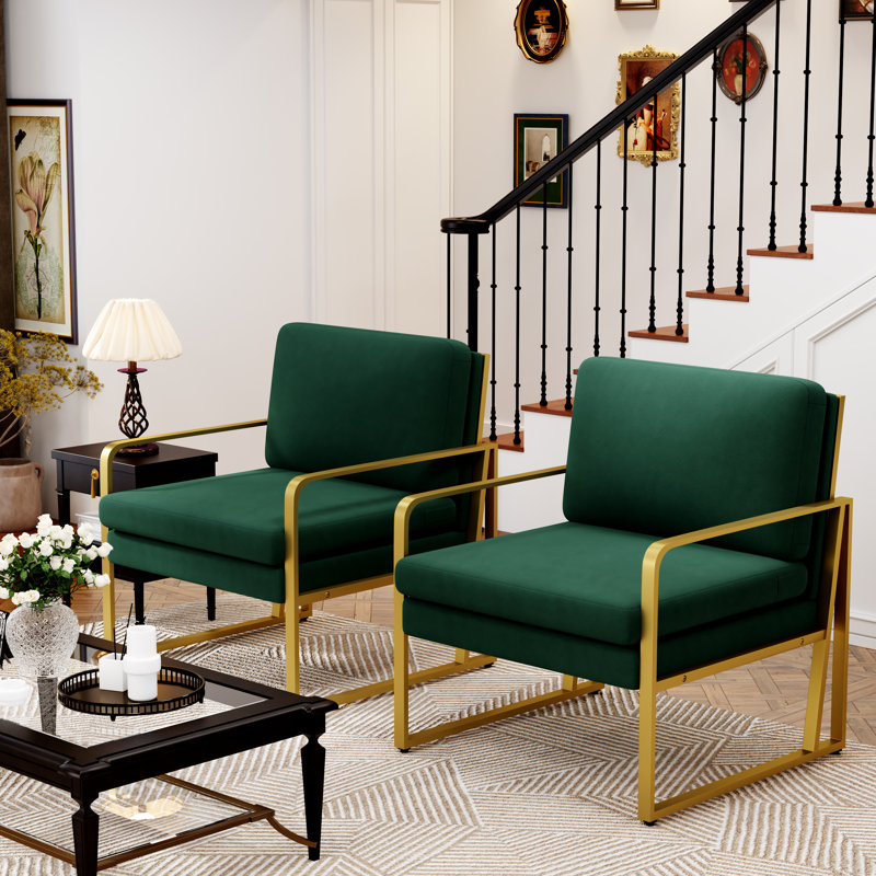 Bouke Upholstered Armchair, Green Velvet, Gold
