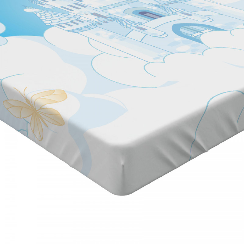 Queen White and Sky Blue Microfiber Castle Print Fitted Sheet