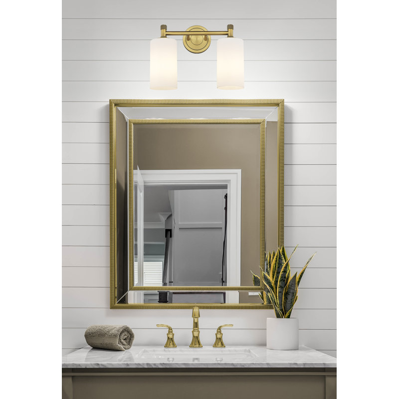 Crown Point 2 Light Wall-mounted Bath Vanity Light, Matte White, Brushed Brass
