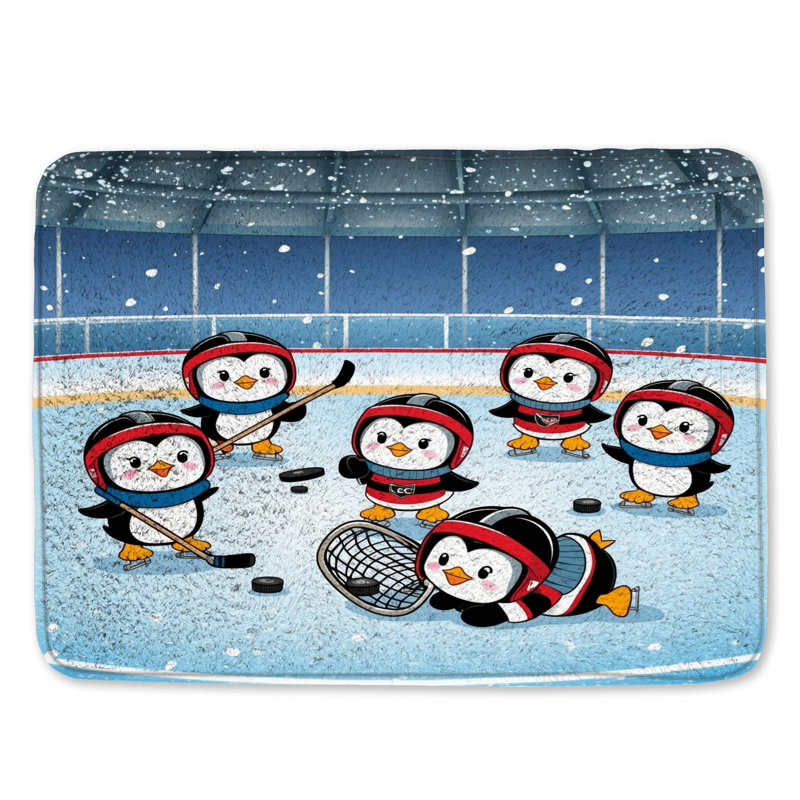 Tapis de bain pingouins jouant au hockey, L 24 po x L 17 po