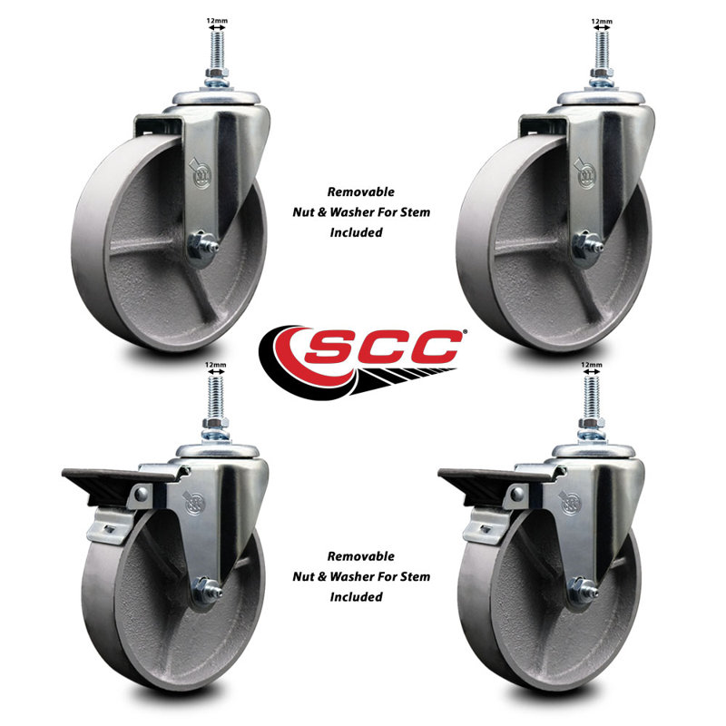 Threaded Stem Caster w/Roller Bearing - 5" Wheel & 12MM Stem