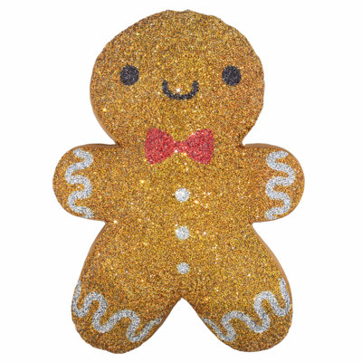 Coussin lumineux en forme de pain d'épice Sparkles Home | Strass sur velours doré | 18 x 13 po