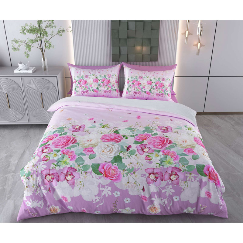 Ensemble de housse de couette, Rose / mauve / vert / blanc floral