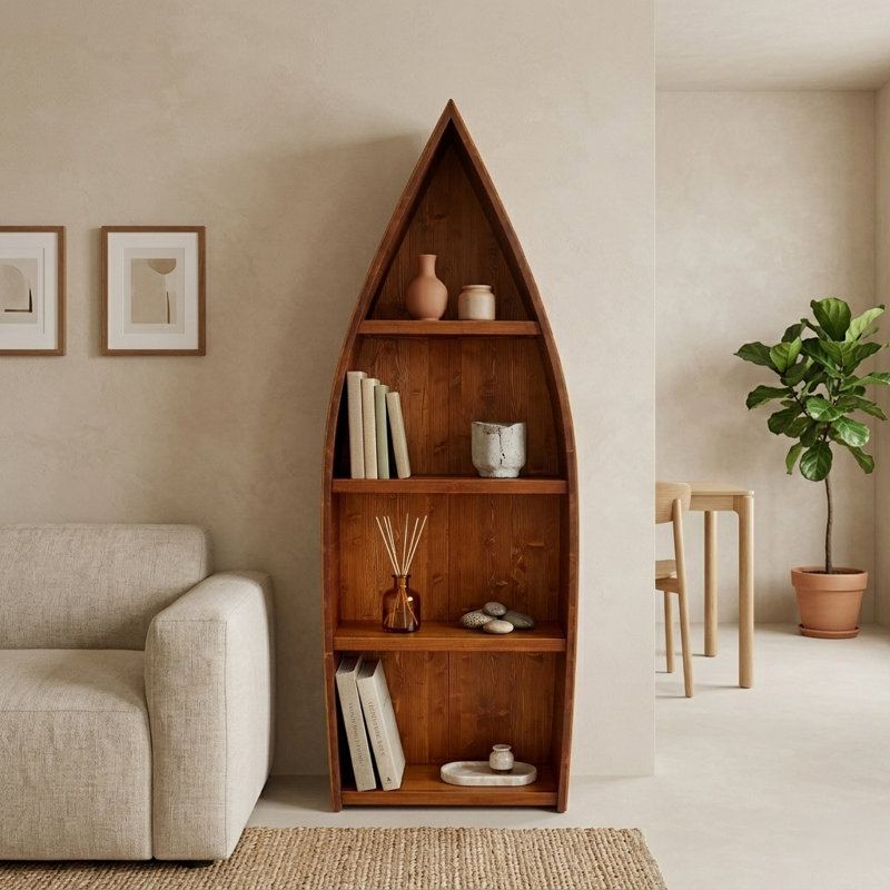 Bibliothèque en bois massif - Haute - Rouge ambré, 84,6 po x 30,4 po x 12 po, Rouge ambre