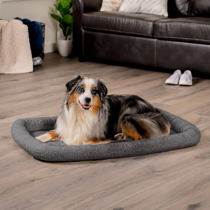 Faux Lambswool Crate Bolster Pet Bed, Extra Large (26" W x 42" D x 3" H), Gray
