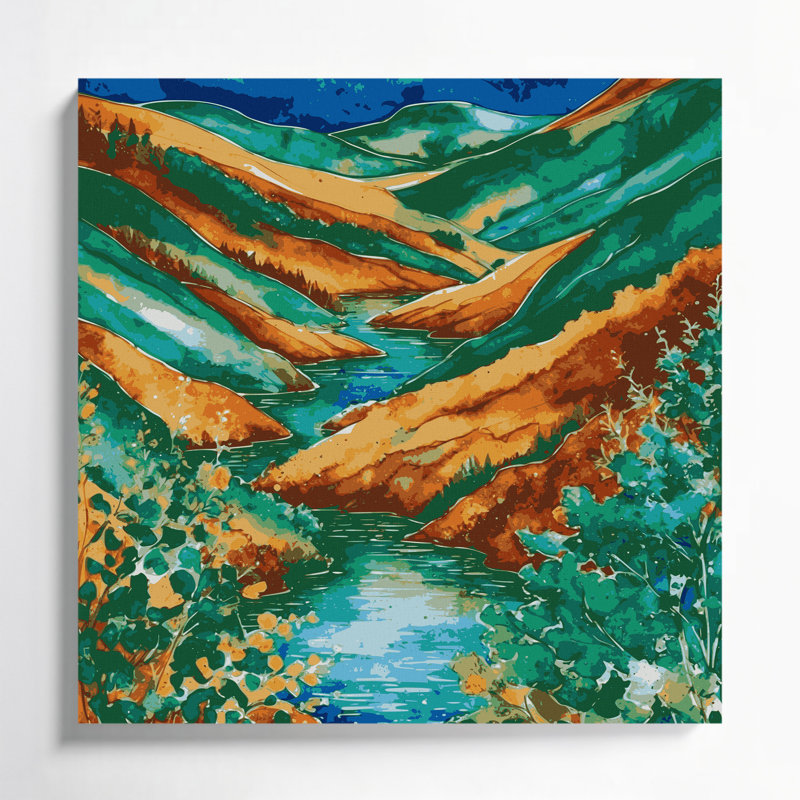 «Watercolor Landscape 55 Green», art mural sur toile, H 8 po x l 8 po