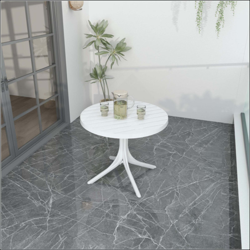 Table ronde moderne en plastique - Table de salle à manger intérieure / extérieure et table basse, table de patio légère en polypropylène toutes saisons pour le jardin, la cour, la cuisine, le camping