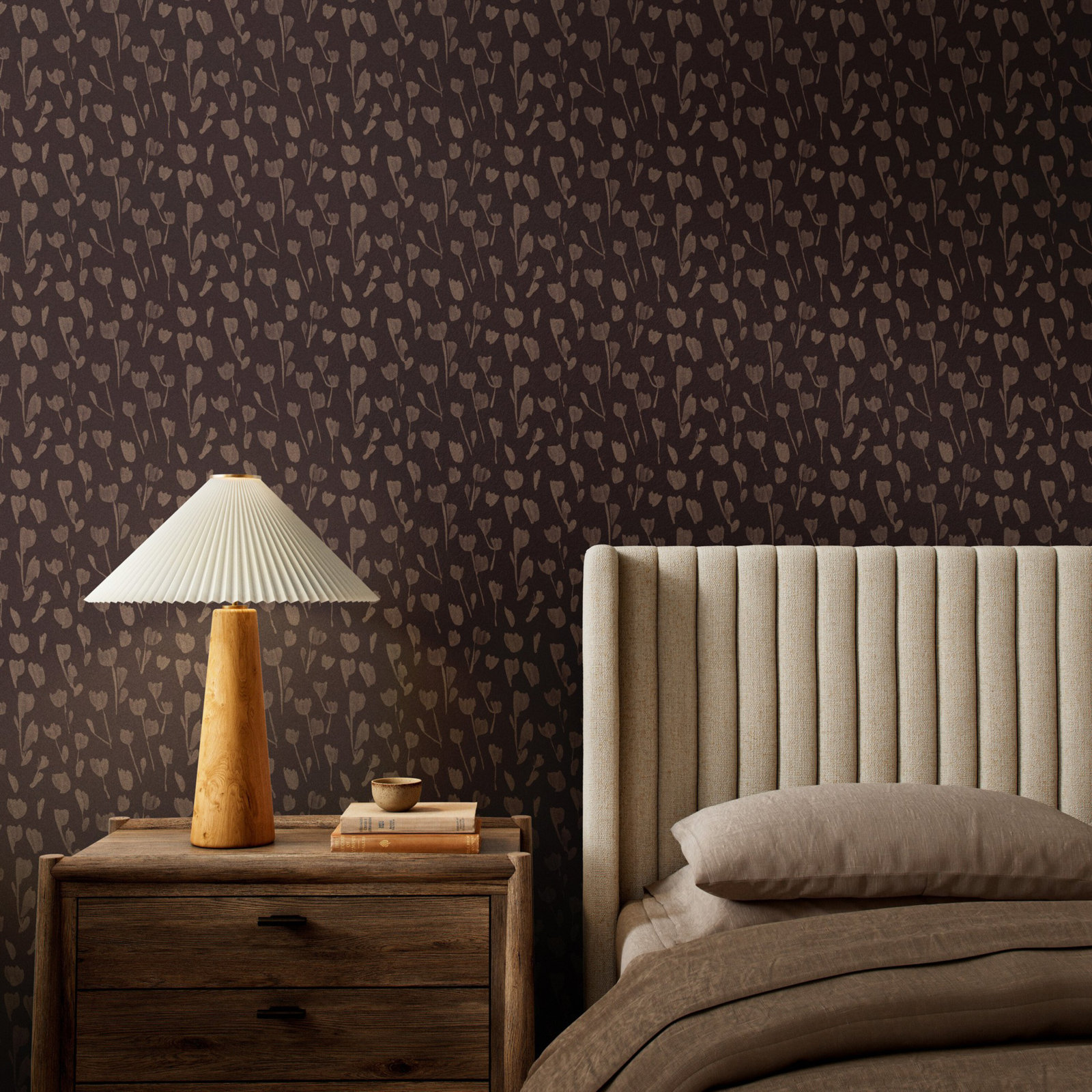 Wild Flowers Wallpaper Roll, Black/Tan II