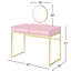 Bureau de coiffeuse 2 tiroirs avec miroir et plateau à bijoux, rose et or