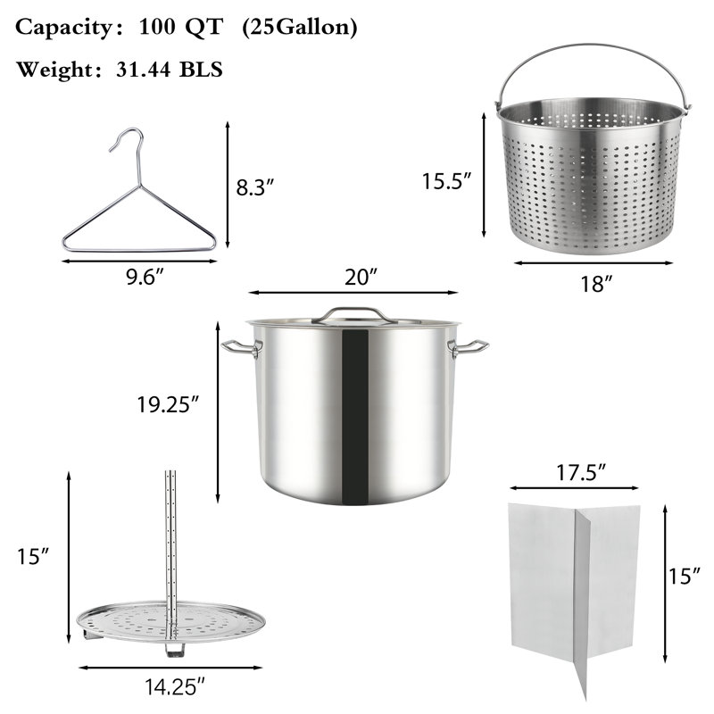 100-Quart Stainless Steel Stock Pot with Basket and Steamer Rack