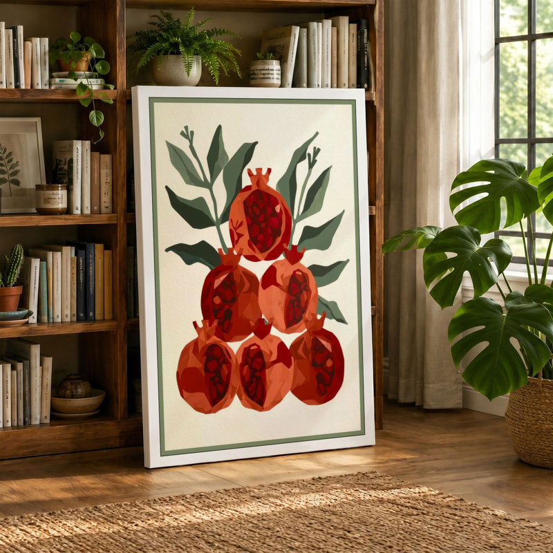 Pomegranate Studies Botanical - Wrapped Canvas, 18x12 - 45.7 x 30.5 cm, Ochre Border
