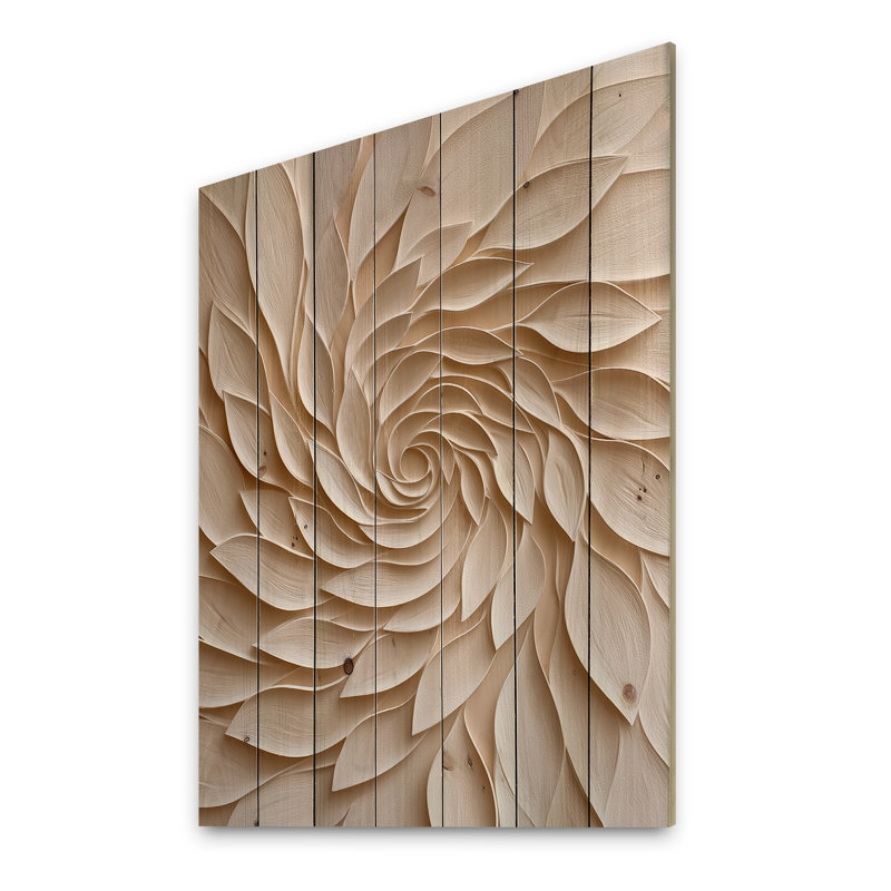 Spirale florale blanche - Botanicals, art mural sur bois de pin naturel, H 32 po x l 24 po x P 0,78 po