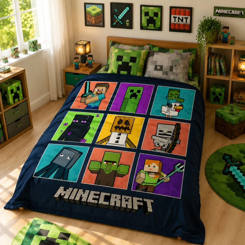 Jeté Minecraft, literie, cadeaux pour filles / garçons, 59 x 51, Minecraft