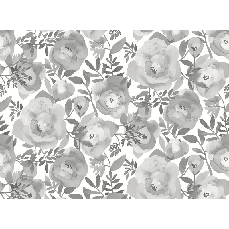 Gray and White Floral Botanical Wall Mural