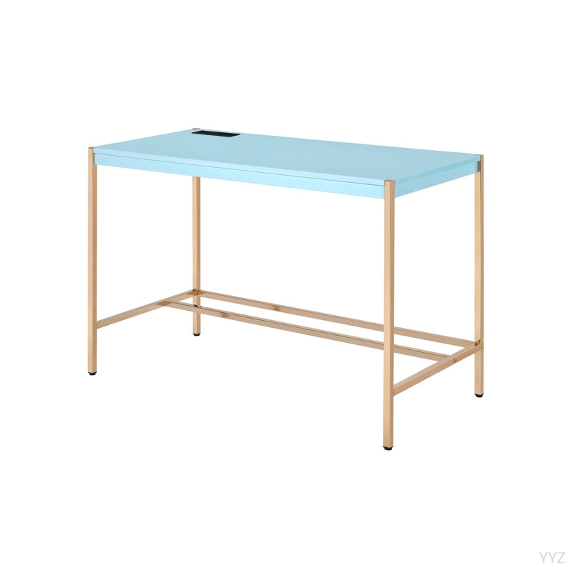 Bureau d'écriture bleu bébé et doré avec USB, Bleu pastel