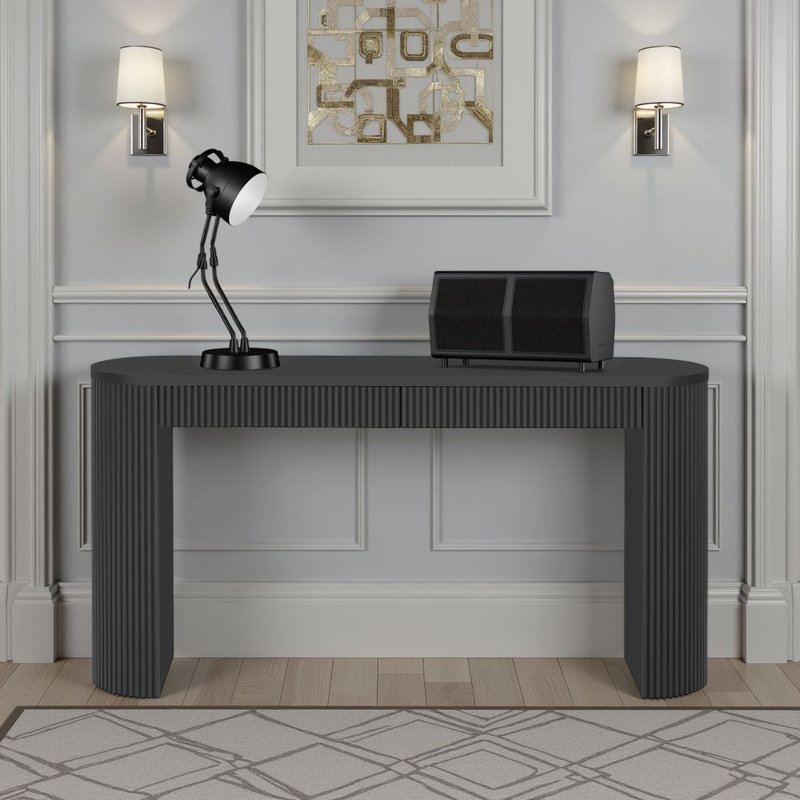 Enchanting Pine Veneer Console Table – Elegant Entryway Statement Piece with Curved Legs & Hidden Storage, Black