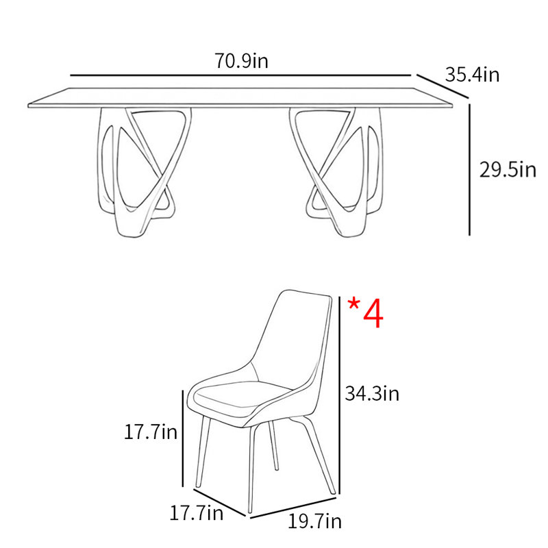 Ensembles de table de salle à manger luxueux et léger, H 29,5 po x L 70,9 po x l 35,4 po