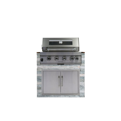 Barbecue au gaz à quatre brûleurs 4B02-W intégré, 48000, acier inoxydable, barbecue de 32 po, 4 brûleurs en acier coulé, arrière infrarouge 60000 au total, grilles de cuisson de 8 mm, ensemble électrique, deux lumières halogènes sur la surface, bouteille