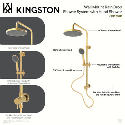 Kingston Concord Wall Mount Rain Drop Shower System With Hand Shower