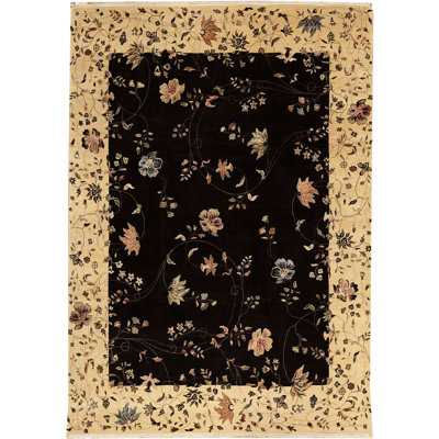 Hand-Knotted High-Quality Black and Beige Area Rug