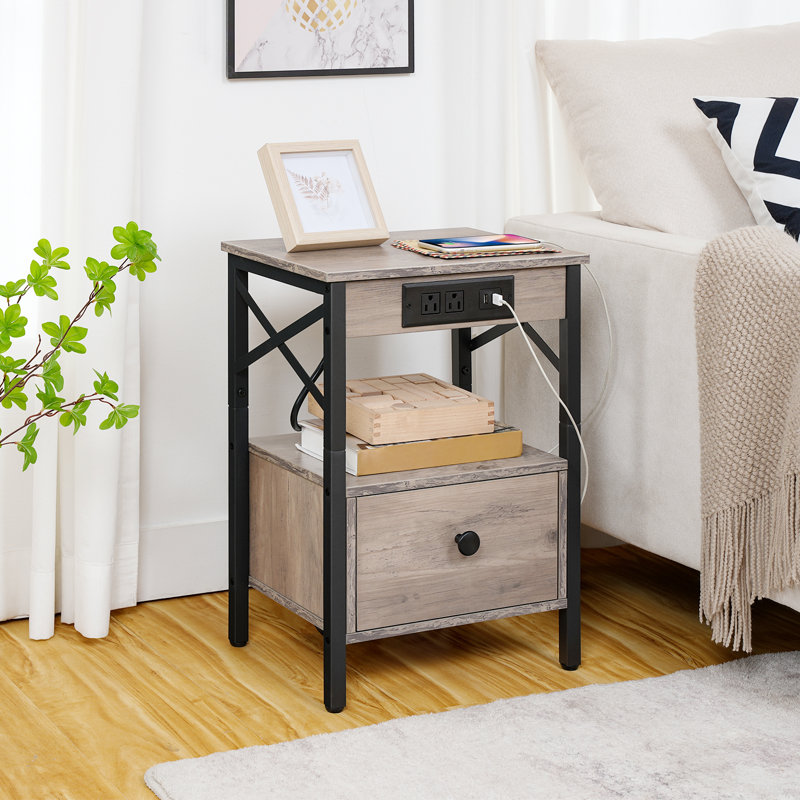 Rickett 15'' W Nightstand with USB Ports , Gray/Black