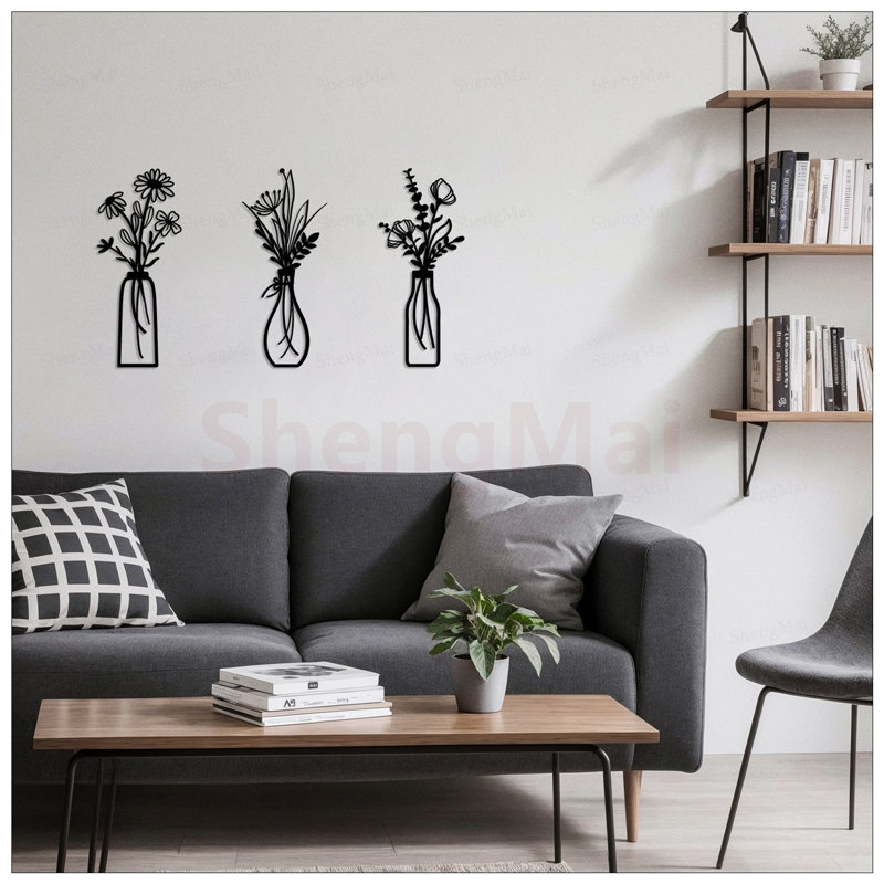 Rustic Iron Floral Wall Decor Set of 3, Durable and Versatile for Any Home or Event Space, Black