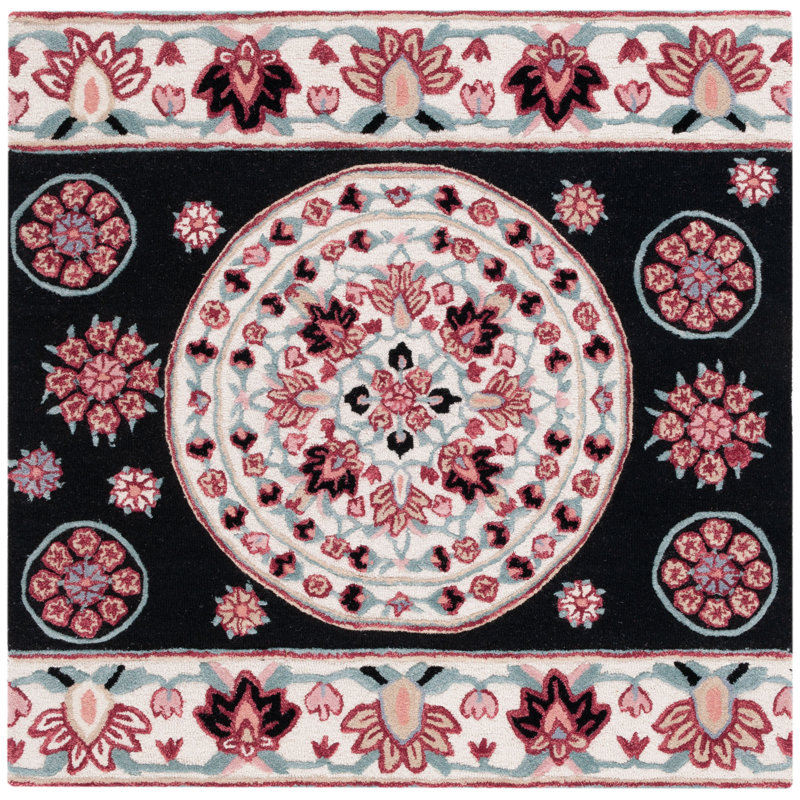 Dajsha Hand Tufted Wool Floral Rug, Square 5'