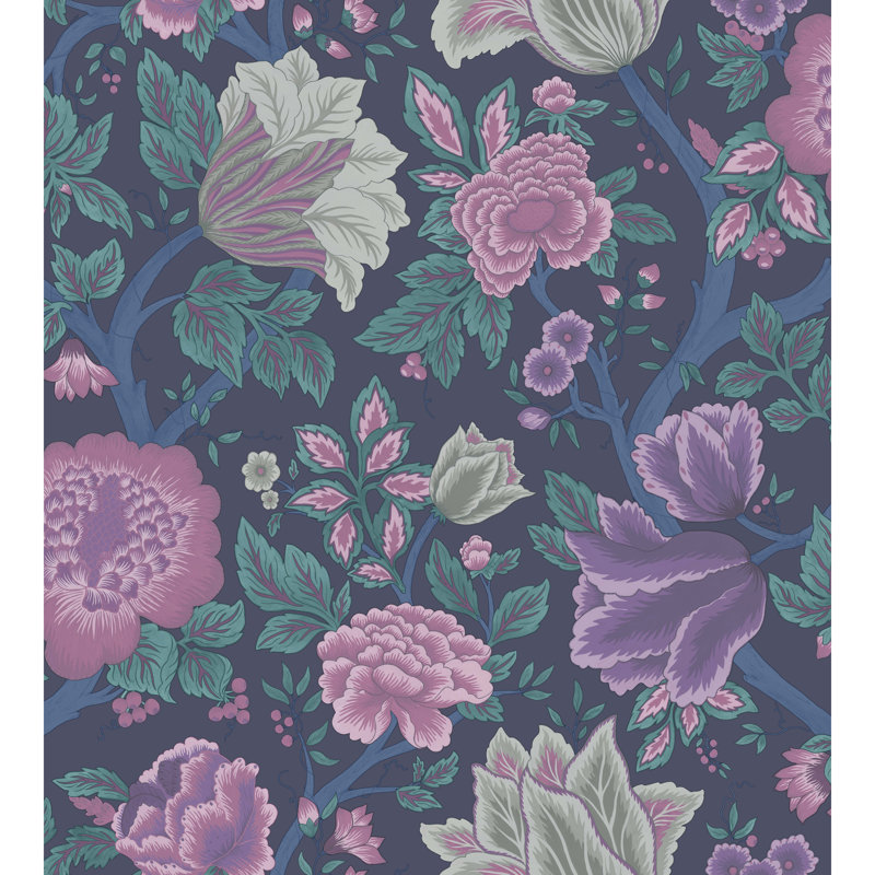 Floral Wallpaper Roll, Mulberry/Purple/Teal