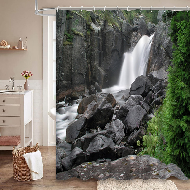 Rideau de douche avec 12 crochets Nature Mountain Stream, L 72 po x l 78 po