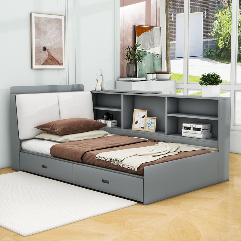 Lit plateforme tapissier Marrah, gris
