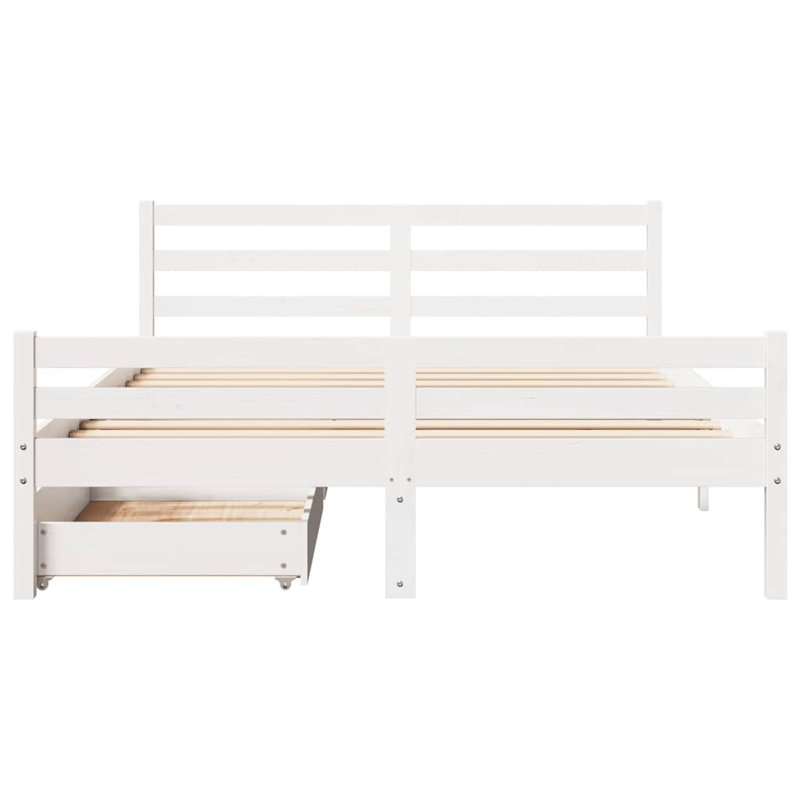Solid Wood Bed, European Double (140 x 200cm), White