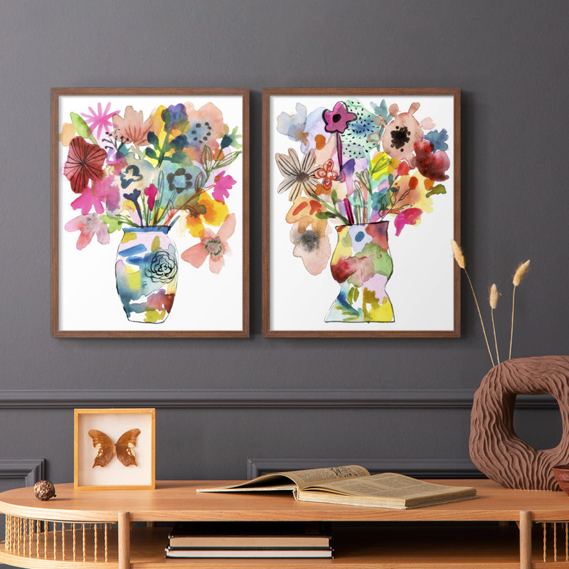 «Linear Bouquet I», reproduction encadrée de qualité supérieure - prête à être accrochée, Noyer, H 21 po x l 34 po