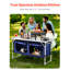 Table de cuisine de camping avec 3 réglages de hauteur, structure en aluminium, bleu, cuisson extérieure, solution de rangement à fermeture à glissière pour utilisation, niveaux réglables, pliage rapide, stabilité en forme de X