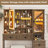 Vanity Desk with LED Mirror & RGB Jewelry Cabinet, Makeup Table with 5 Drawers, Charging Station & Storage Stool, Farmhouse Dressing Table for Bedroom-1412352775