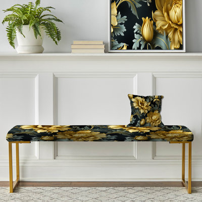 Banc damassé bleu foncé et jaune en damas bleu foncé