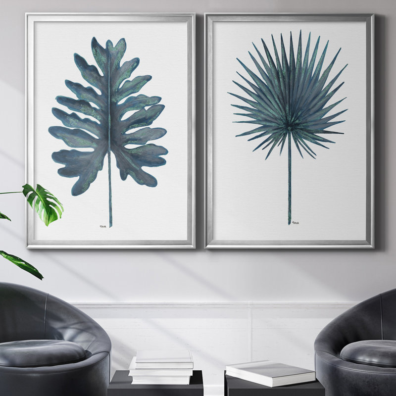 Blue Oasis I - ensemble de 2 peintures, H 22,5 po x l 61 po, Toile encadrée, Argent argent