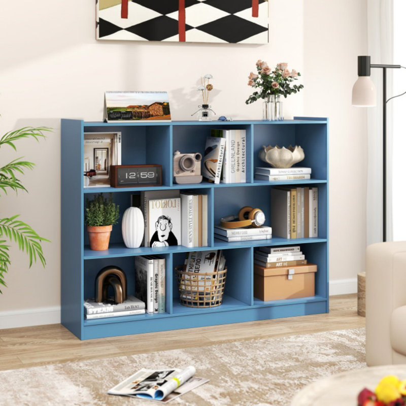 Étagère de rangement à 3 niveaux et 8 cubes, Bleu