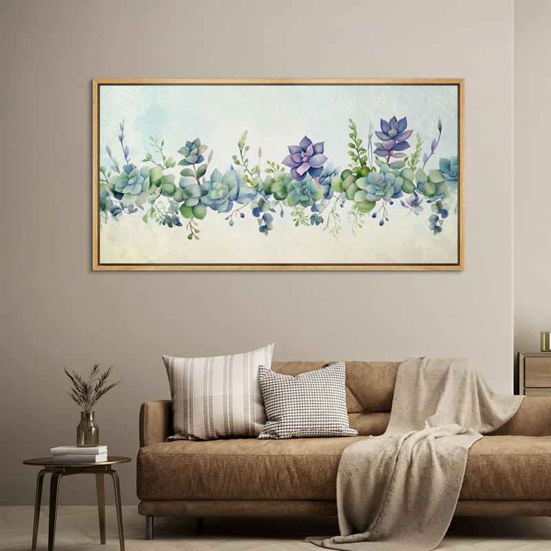Succulent " Watercolor Succulent Panoramic Botanical Inspired Stripes Rustic Art Decor Extra Large Pictures ", 20" H x 60" W
