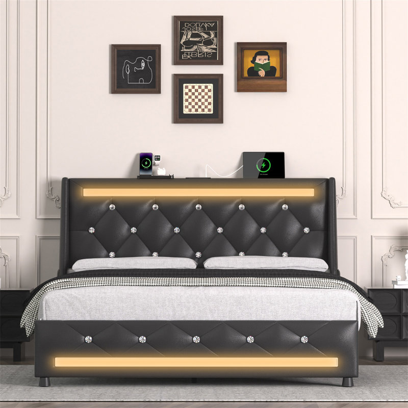 Bed Frame With Headboard, Black, Full