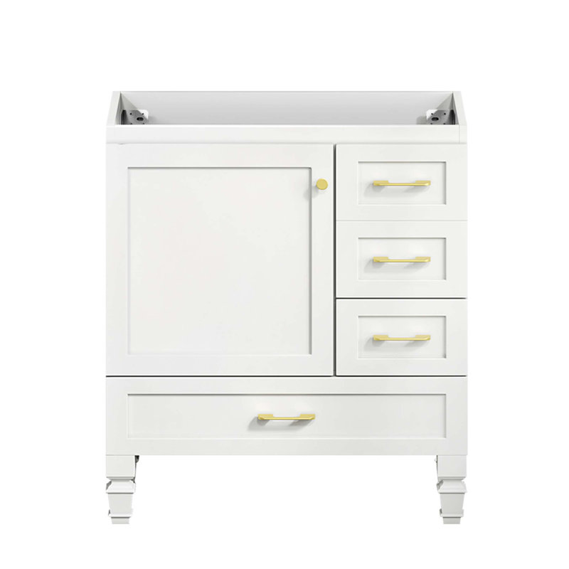 Meuble-lavabo de 30 po, armoire de rangement abondante, 1 porte à fermeture douce et 3 tiroirs, Blanc