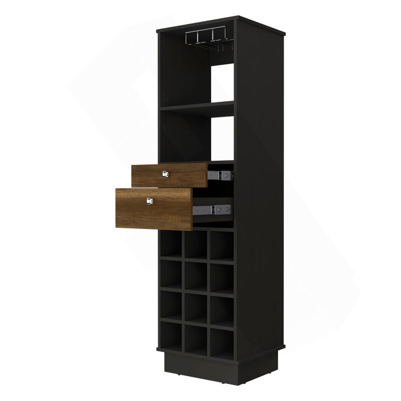 Armoire de bar 1 tablette 12 tiroirs Wengé et noyer