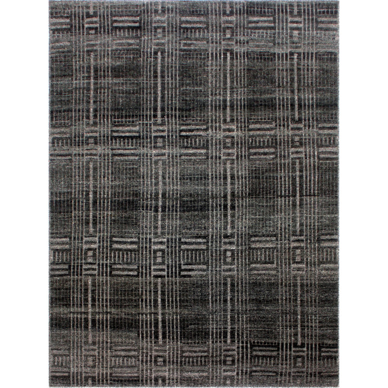 Tapis gris anthracite noué à la main de haute qualité, Rectangle 10 pi x 14 pi