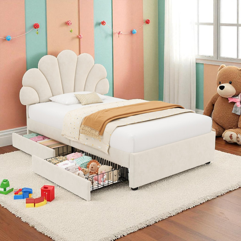 Upholstered Storage Bed, Beige