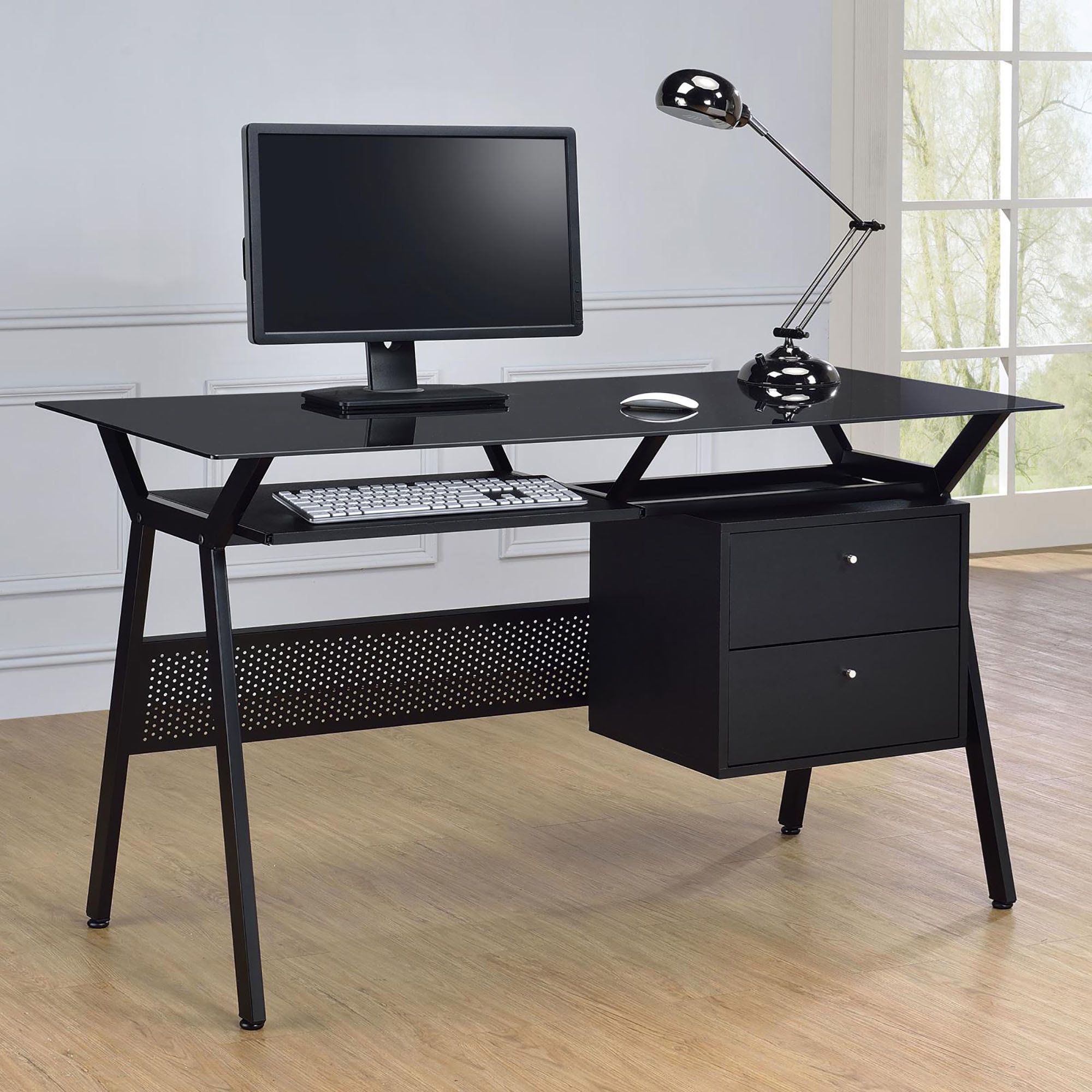 Latitude Run® Black 2-Drawer Computer Desk | Wayfair
