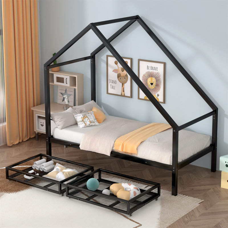 Lit plateforme simple avec rangement Agasthya, Noir