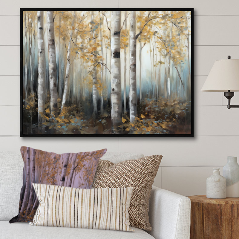 «Saco Birch Tree Forest Wonderland I», reproduction sur toile, H 12 po x l 20 po x P 1 po, Cadre flottant noir