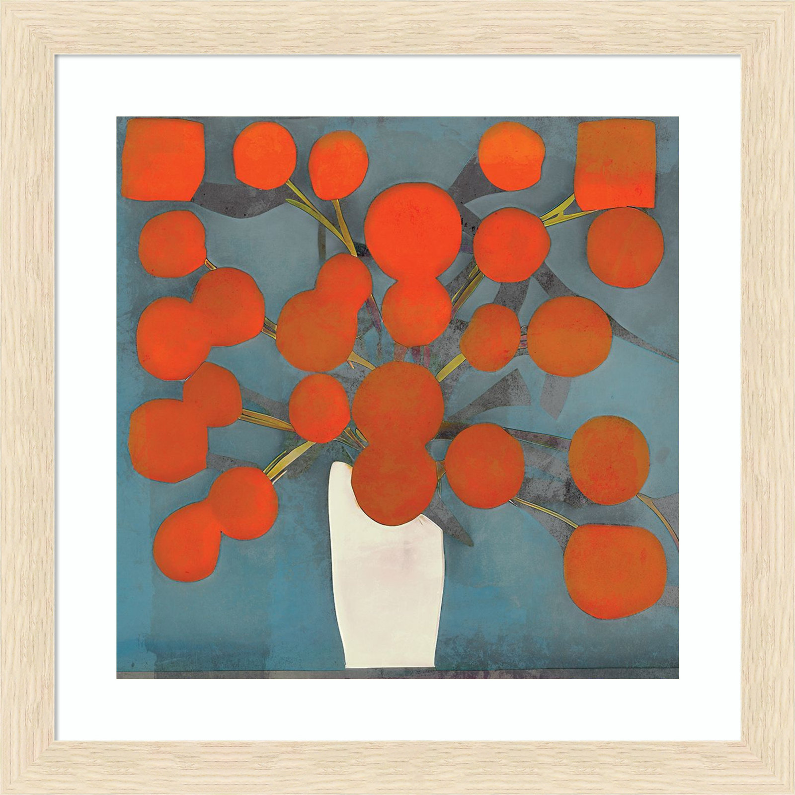 Abstract Orange Flowers by Elena Ray Wood Framed Wall Art Print, Natural, 18" H x 18" W