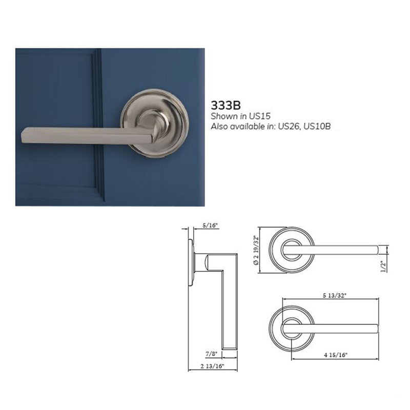 Poignée de porte avec rosette rectangulaire, Nickel satiné