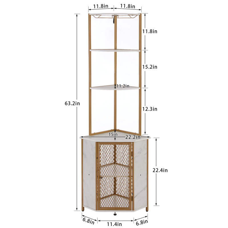 Corner Cabinet, Tall Storage Shelf, Bookshelf Display Shelves Rack For Living Room, Kitchen, Balcony, Small Space